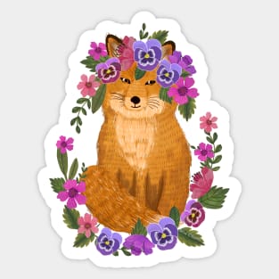 Fox with floral wreath Sticker